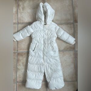 Ralph Lauren white down puffer snowsuit, pockets, lined, hooded; 18 mo